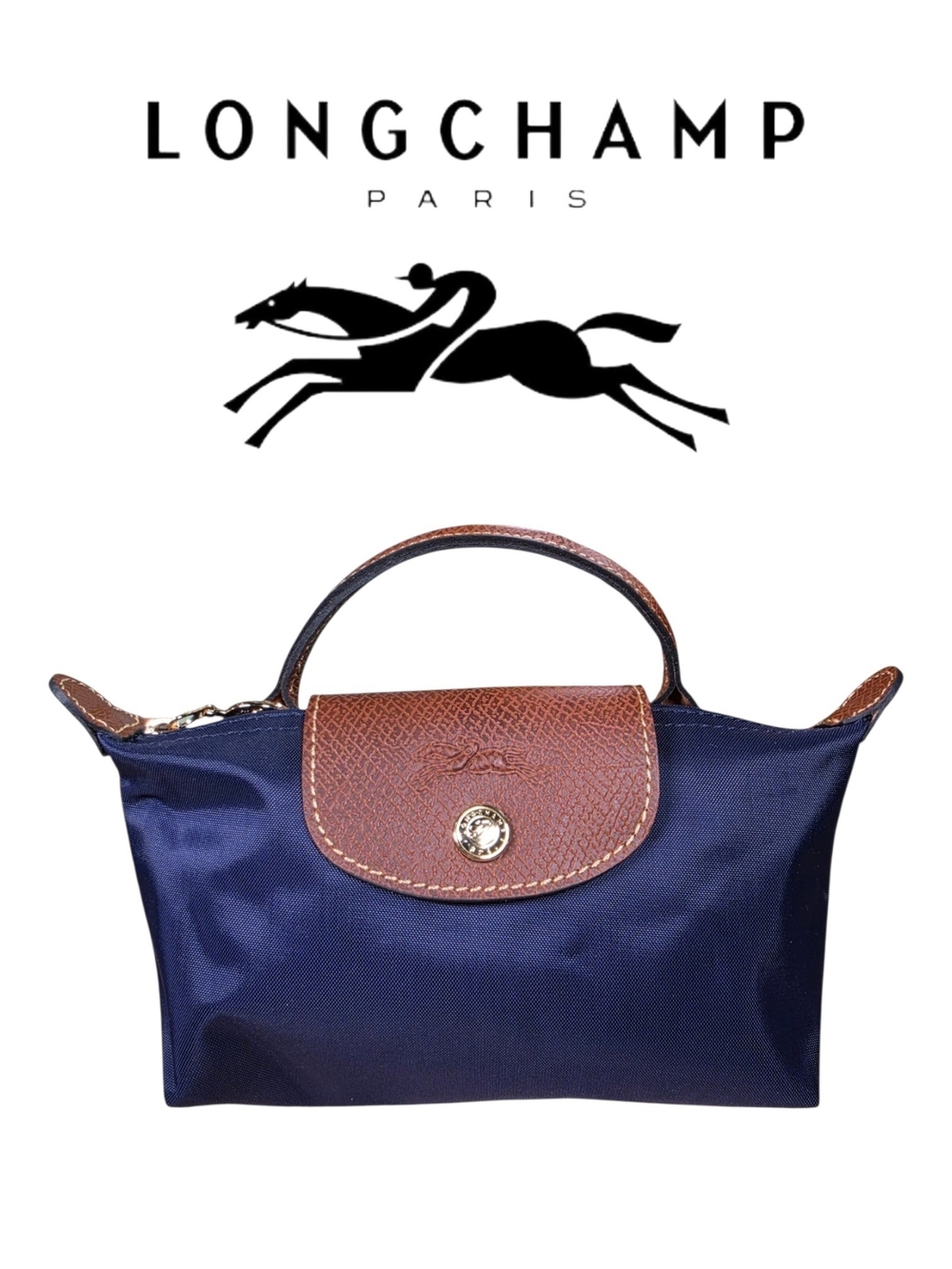 Longchamp Le Pliage Original Pouch w/ Handle - Navy Blue Mini Bag (Retail $120)